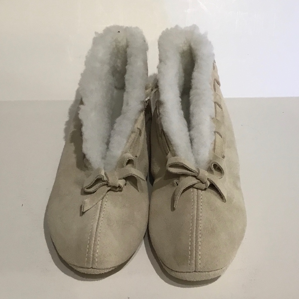 Sioux Mox Neutral Suede Leather Slippers Vintage Ladies Size 6 Made In USA